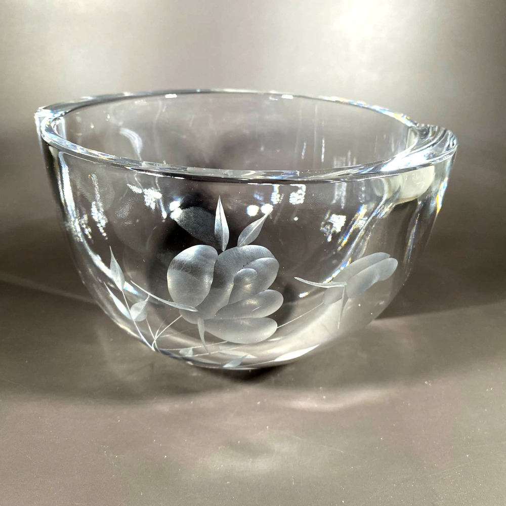 Heavy Crystal Bowl with Floral Etching Possibly Mikasa